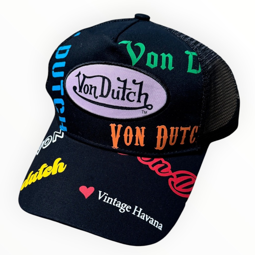 Von Dutch Snapback Cap Women OS Black Multi NWT Vintage Havana Style YD14019 Hat